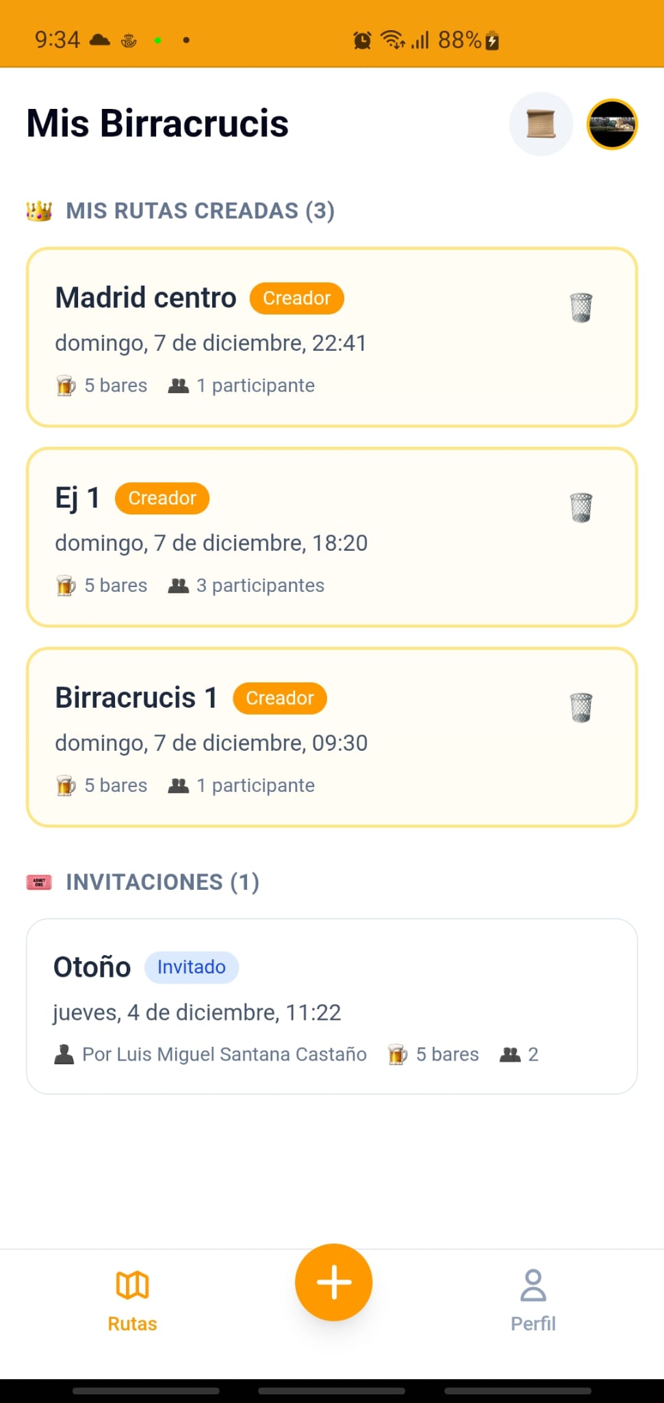 Lista de rutas